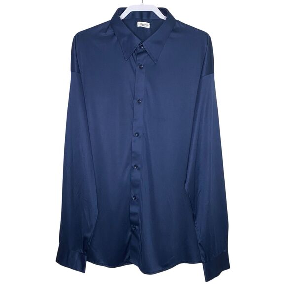 Collars & Co Polo Shirt Mens 3XL Blue Long Sleeve Preppy Point Dress Collar NEW - Picture 1 of 8